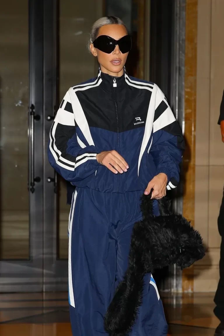 Kim Kardashian’s sporty tracksuit is borrowed from the boys